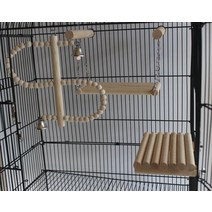 QBLEEV 천연 나무 새 장난감 세트 케이지 by 작고 중형 앵무새 패러킷 Conure Cockatiel Budgies 햄스터 케이지 4개 팩