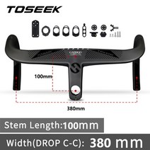 toseek 로드 바이크 풀 카본 일체형 핸들바 28.6mm 카본 로드 핸들바 gps 컴퓨터 홀더 포함 360380400420440, 블랙 매트 380-100