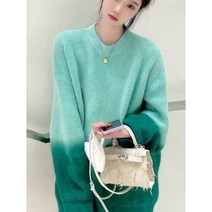루즈핏 그라데이션 탑 스웨터 캐주얼 데일리 오버핏 라운드 맨투맨 니트 티셔츠(그레이 그린 핑크 블루)모노간지2113857