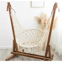 싱글해먹의자 흔들의자 루프탑 행잉체어 정원 테라스, 로프 브레이드 원목 스윙