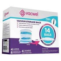 티셔츠보관 압축비닐 옷수납함 여행공간절약압축팩 Vacwel 12팩 버라이어티 - 의류 포장 및 보관을 위한 진공 보관 가방 이불 퀼트 매트리스 토퍼 압축을 강력한 공간 밀봉 프리미