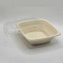 리어스팩 펄프용기 친환경 펄프도시락 종이용기 사각셀러드 720ml (투명뚜껑) 크라프트50개 P9 (크라프트색상/뚜껑포함)