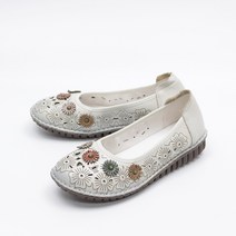 천연 가죽 플라워 펀칭 할머니 어르신 편한 단화 봄 신발 60대 SJ33