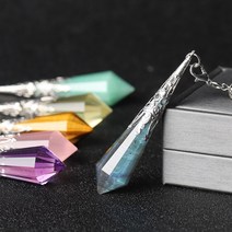 수맥 찾기 탐지기 다우징 찾는법 팬듈럼 펜던트 파워스톤 천연 크리스탈 원석 펜듈럼, 흑요석 실버 볼 체인