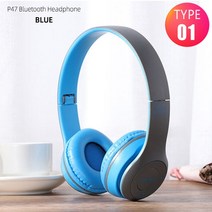 무선 접이식 헤드셋 소음 차단 Bluetooth 헤드폰 Xiaomi Cell Tablet 용 마이크가있는 스테레오 게임용 헤드 밴드 이어폰, 02 P47 Blue