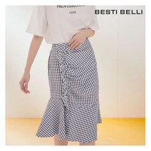 [베스띠벨리] 깅엄체크 드레이프트 언발 코튼 블렌디드 스커트 (BASAF2313)