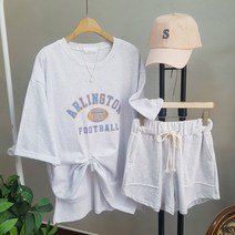 레터링 쭈리 면티셔츠 팬츠 상하의 세트 홈웨어 루즈핏 반팔 트레이닝 세트