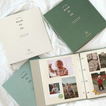오첵 바인더 포토앨범 포켓식 접착식 대용량 사진첩, 접착식-포레스트그린