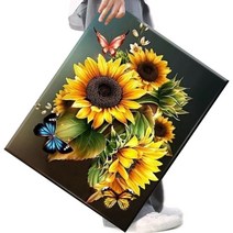 FASEN 액자 DIY 보석 십자수 캔버스형 50 x 40 cm, 1세트, FN06.해바라기와 나비