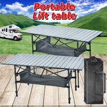 접 이식 캠핑 테이블 휴대용 접 이식 테이블 캠핑 주방 테이블 접 이식 테이블 캠핑 리 프 트 테이블 휴대용 책상 야외 테이블, 길이 120 cmx 너비 55cm x 5 - 70 cm