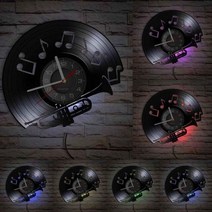 고음 음자리표 피아노 비닐 CD 디스크 벽시계 악기 벽 시계 LED 빈티지 레트로 음악 영감받은 선물, With LED 6_Diameter 12inch