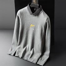 카라레이어드형 라운드 남성니트 크루넥 이중에리 스웨터