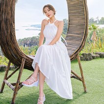 비치원피스 롱 맥시 빅사이즈 셔링 스트랩 홀터넥 휴양지 바캉스 리조트 비치웨어 HG134