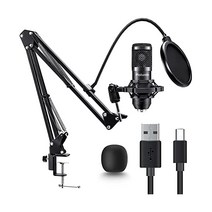 USB 마이크 게임용 녹음용 컴퓨터 마이크 플러그 앤 플레이 192kHz/24비트 카디오이드 콘덴서 스튜디오 키트 전문 사운드 칩셋 마운트 팝 필터 및 붐 암 포함