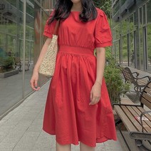 모리노 스퀘어넥 린넨 어깨 퍼프원피스