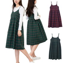 여성스러운 체크패턴 슬림 어깨끈 원피스 가을 일상복