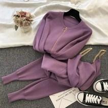 여성 정장 세련된 새 3pcs 뜨개질 긴팔 지퍼 자켓 카디건 + 탱크 탑 + 바지 패션 솔리드 라운지 세트 캐주얼 tracksuits