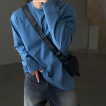 빠델 프리미엄 어깨넓어보이는 남자 오버핏 분또 스판 라운드 무지 긴팔 목안늘어나는 레이어드 흰티셔츠