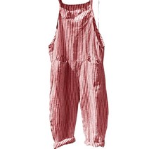 오버롤 오버롤팬츠 DIHOPE-캐주얼 스트라이프 민소매 점프 슈트 여성용 루즈한 롱 서스펜더 오버올 바지