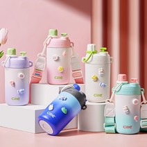 스텐 보온병 대용량 빨대 귀여운 텀블러 보냉병, 그린580ML