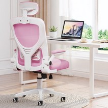 SeekFun 자세교정 중학생 학생용 사무용 컴퓨터의자 헤드형 의자, 화이트 핑크+헤드