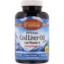 Carlson Labs Wild Norwegian 코드 리버 오일 Cod Liver Oil Gems 비타민A 레몬 230mg 150정