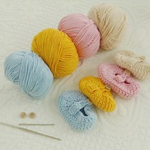 아기덧신 손뜨개 태교 뜨개질 DIY 키트 세트 [HAGT 코바늘 신발 뜨기 만들기 손 뜨게질DIY], 실(블루)+단추1쌍+바늘2개