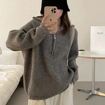 리지걸 루즈핏 파스텔톤 반집업 니트