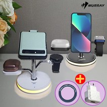 3in1 맥세이프 멀티 고속 무선 충전기 거치대 삼성 애플 전용 핸드폰 워치 이어폰 무선 충전기 무드등+18W 충전 어뎁터, 삼성전용 블랙+18W 어뎁터