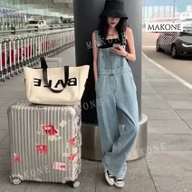 Makone 상표등록 여자 멜빵바지 바지멜빵 하프 명품스타일 점프슈트 진청 오버롤 청멜빵바지 루즈핏 나시