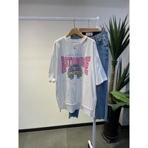 여름신상 무배 멋스러운 칼구제 아스트 레터링 루즈핏 반팔 언발 트임 티셔츠