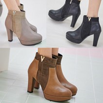 벨루치슈즈 여성 수제화 가보시 V골드장식 스웨이드 콤비 앵클 부티힐 9.5cm