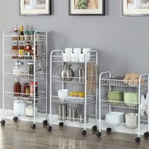 다용도철제회전 대피공간 선반 세탁실틈새수납장 철제 바퀴달린 미니트롤리, 5단이동형, 화이트