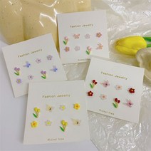 (E-22) 4color 튤립 나비 귀걸이 925 실버 은침 귀걸이 세트