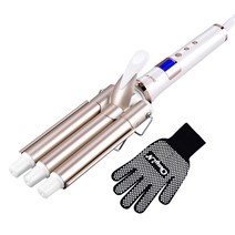 CkeyiN 22mm 물결고데기 웨이브 고데기 물결펌 3배럴 고데기 세라믹 봉고데기, 골드