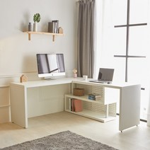 공간철학 라이노 코너 책상 코너형 책상 L자형 모서리 기억자 기역자 책상, 크림화이트+실버