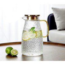 LEYDUN 대용량 스텐 뚜껑 내열유리 물병 2000ml, 아이스팟 2100ml