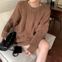 루나 오버핏 여성 스웨터 여친룩 대학생 루즈핏 크루넥 니트 티셔츠