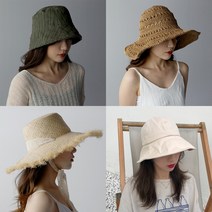 여성 버킷햇 밀짚모자/밀짚버킷햇 여자밀짚모자 햇빛차단모자 라피아햇 바캉스모자 면벙거지모자