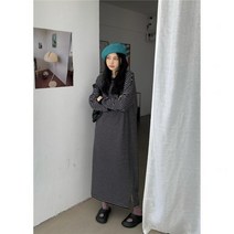 데일리룩 한리 백합 심플 루즈핏 스트라이프 롱 원피스 감각 우아한