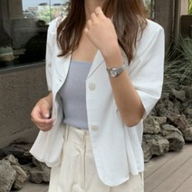겟잇미 카라 파스텔톤 린넨 어깨패드 반팔자켓