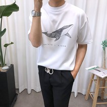 애드매이브 남자 그래픽 고래 스판 루즈핏 반팔 티셔츠 3color