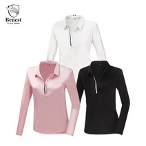 제로다몰 베네스트 여성 봄 가을 간절기 편안한 신축성 스판 골프웨어 필드룩 라운딩 여자 카라티셔츠 라인 배색 똑딱이 긴팔 카라티