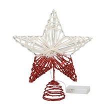 크리스마스 트리 탑 스타 LED 가벼운 반짝이 Xmas Trees Topper Ornament, 빨간색 20cm