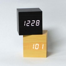 LED탁상시계 탁상시계 LED 우드 큐브 전자시, (색상):검정