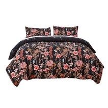 STK 3pcs 꽃 침구 세트 이불 커버 베갯잇 이불 커버 침구 가방 캘리포니아 킹, 폴리 에스터, 블랙 트윈