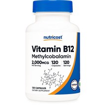 Nutricost 비타민 B12메틸코발라민 2000mcg 240캡슐 - 채식주의자 캡 GMO 프리 글루텐 프리 B12 보충제 205992, 120 Count (Pack of 1)