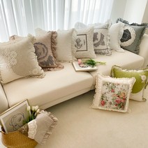 프릴 쿠션 방석 커버 소파 쇼파 레이스 플라워, 05 퓨어, 그레이