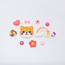 블로이 파스텔 핑크동산 댕댕이 파츠 버튼 신발 악세사리 세트 실내화 꾸미기 11P