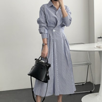 스트라이프 허리밴딩 줄무늬 긴 원피스 날씬핏 스커트